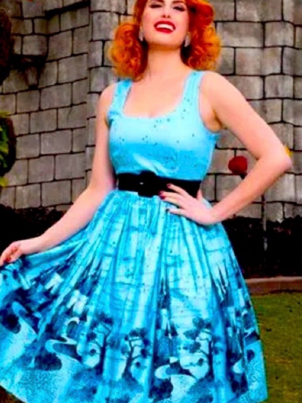 BNWT Pinup Couture Turquoise Blue Printed Fit-and-Flare Midi Dress